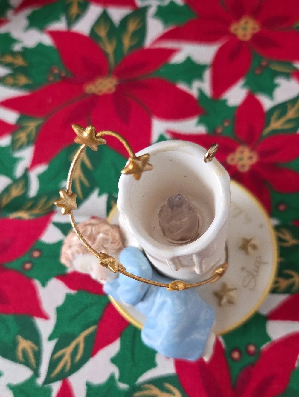 *2009* Hallmark CANDLE OF PEACE Sleeping Baby Ornament in Light Blue and Gold